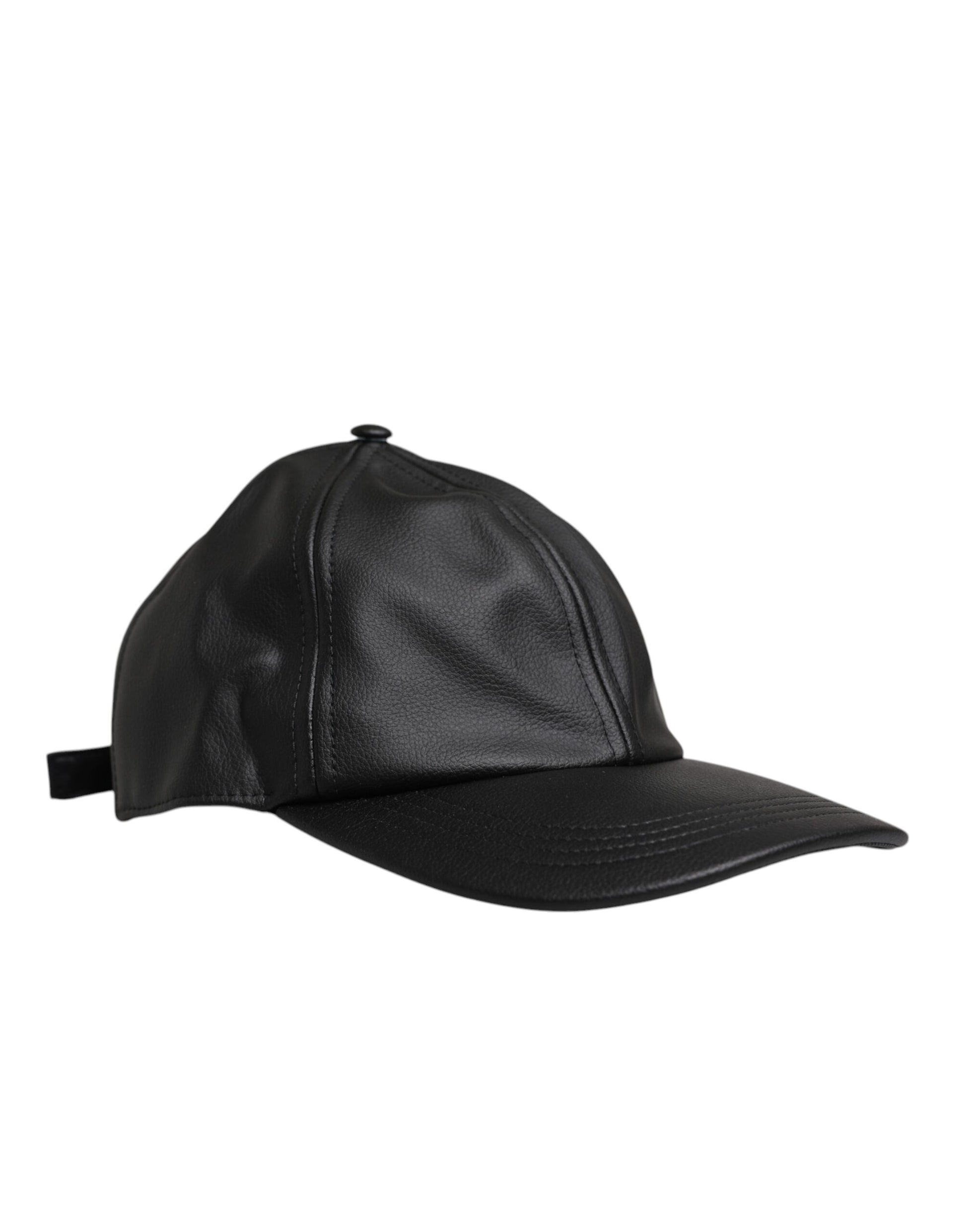 Black Leather 6 Panels Baseball Cap