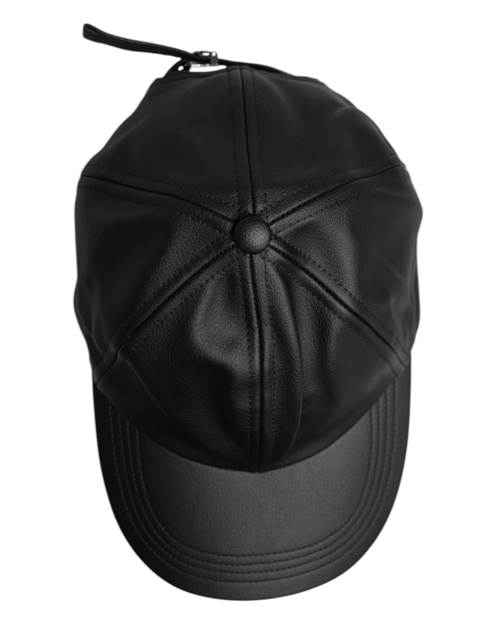 Black Leather 6 Panels Baseball Cap