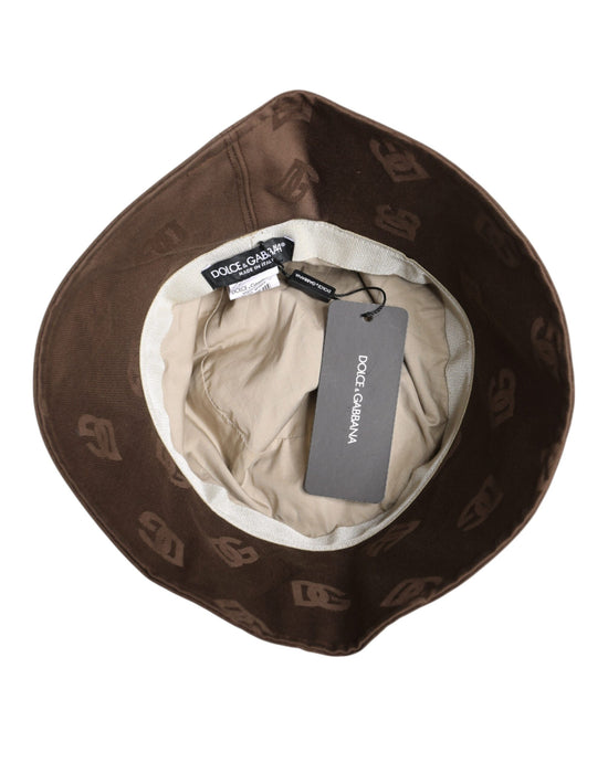 Brown Logo Monogram Cotton Bucket Cap