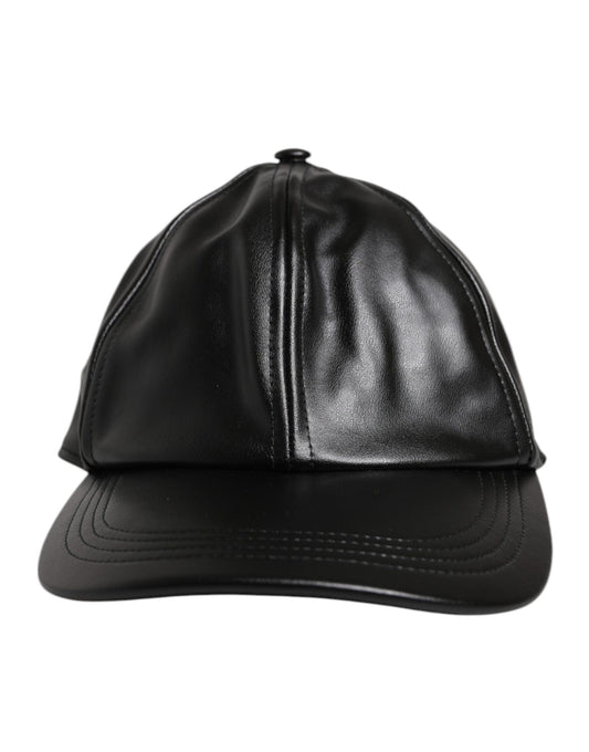 Black Leather 6 Panels Baseball Cap