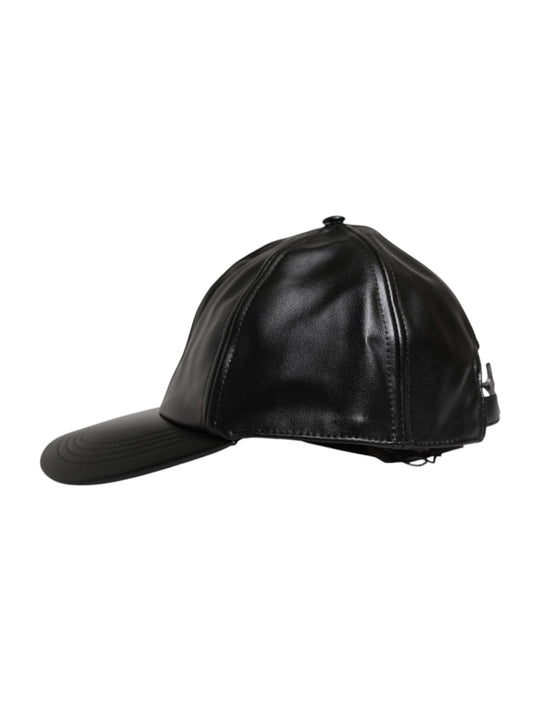 Black Leather 6 Panels Baseball Cap