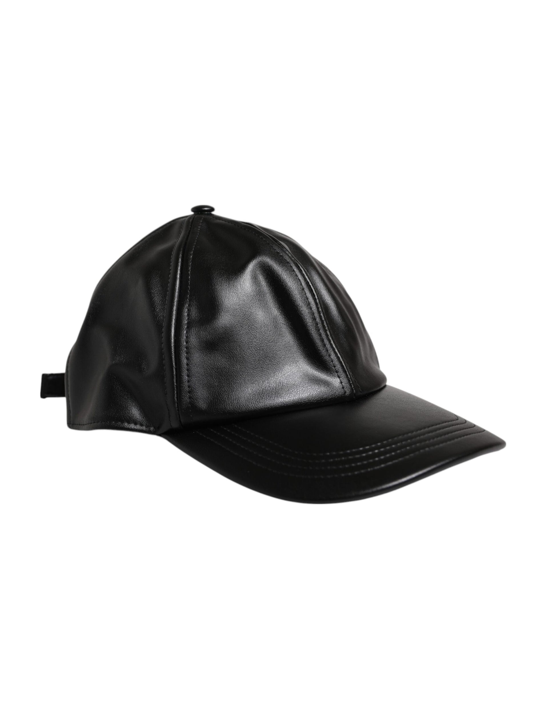 Black Leather 6 Panels Baseball Cap