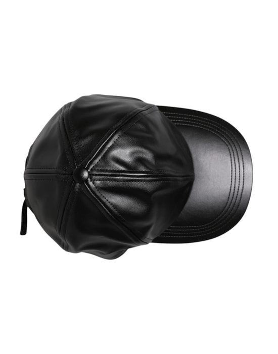 Black Leather 6 Panels Baseball Cap