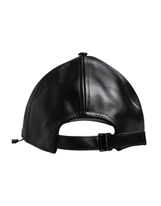 Black Leather 6 Panels Baseball Cap