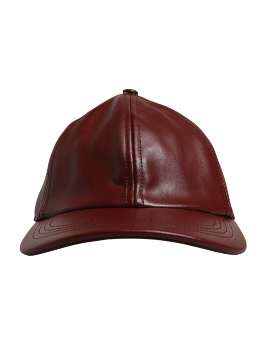 Maroon Leather 6 Panels Baseball Cap