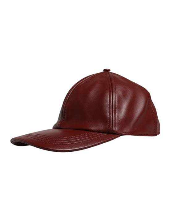 Maroon Leather 6 Panels Baseball Cap