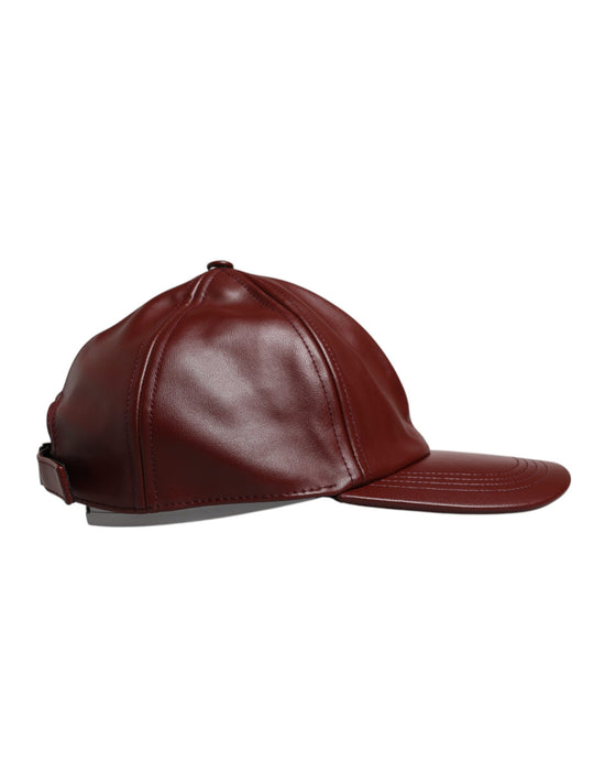 Maroon Leather 6 Panels Baseball Cap