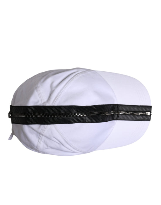 White Black Cotton Zip Baseball Cap