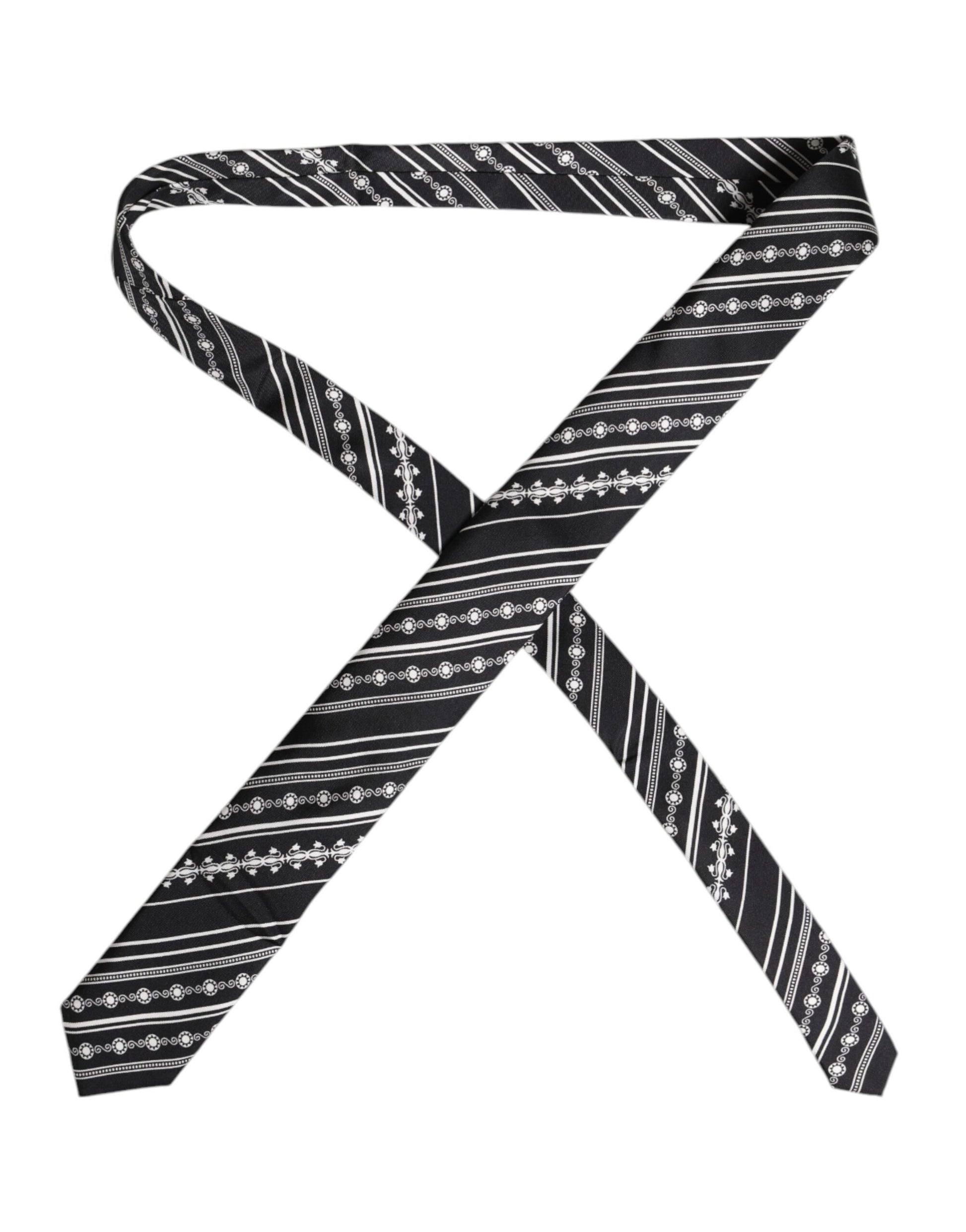 Black White Stripes Silk Adjustable Necktie Tie