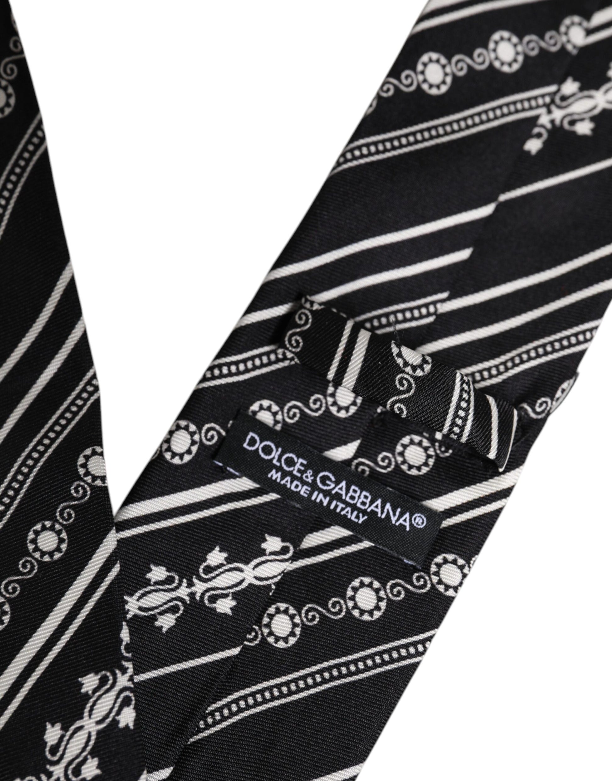 Black White Stripes Silk Adjustable Necktie Tie