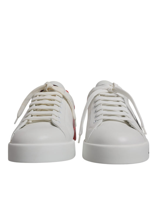 White Red Leather Logo Low Top Sneakers Shoes