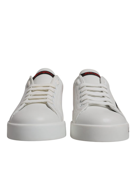 White Red Leather Logo Low Top Sneakers Shoes