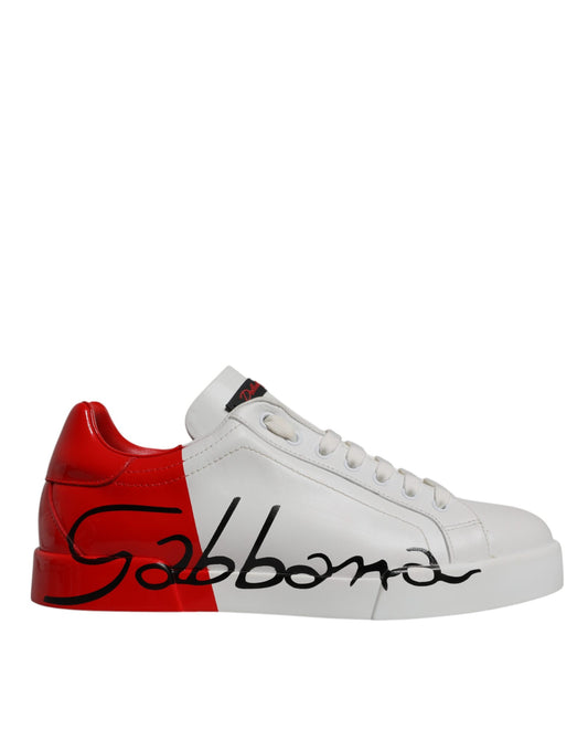 White Red Leather Logo Low Top Sneakers Shoes