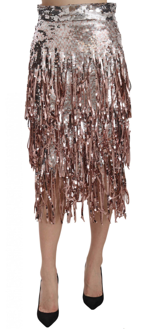 Metallic Sequin Tulle High-Waist Midi Skirt