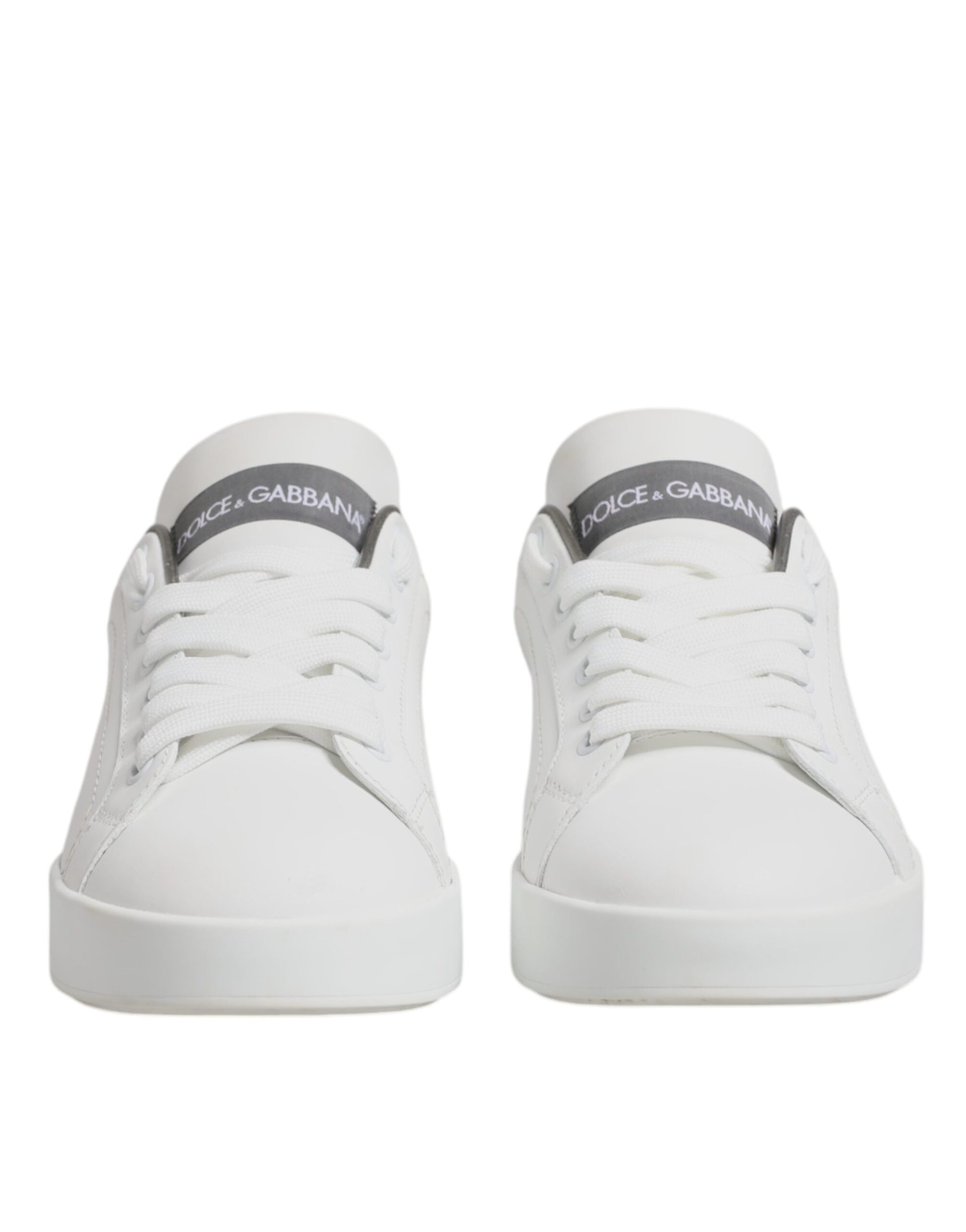 White Gray Leather Low Top Sneakers Shoes