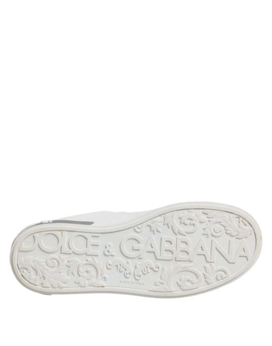 White Gray Leather Low Top Sneakers Shoes