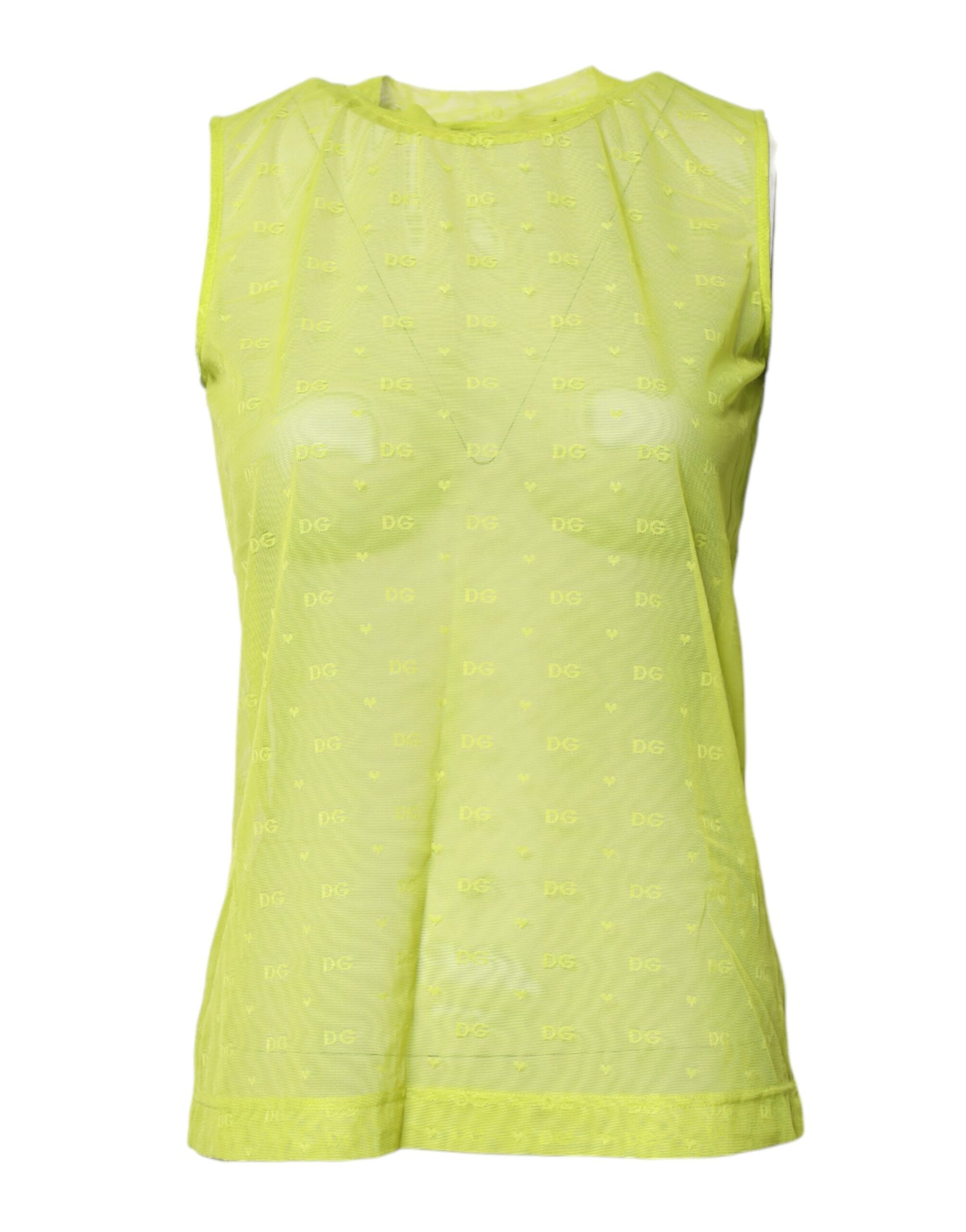 Green Nylon See Through Women Sleeveless Tank Top