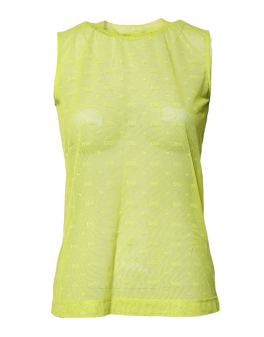 Green Nylon See Through Women Sleeveless Tank Top