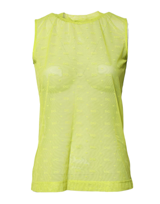 Green Nylon See Through Women Sleeveless Tank Top