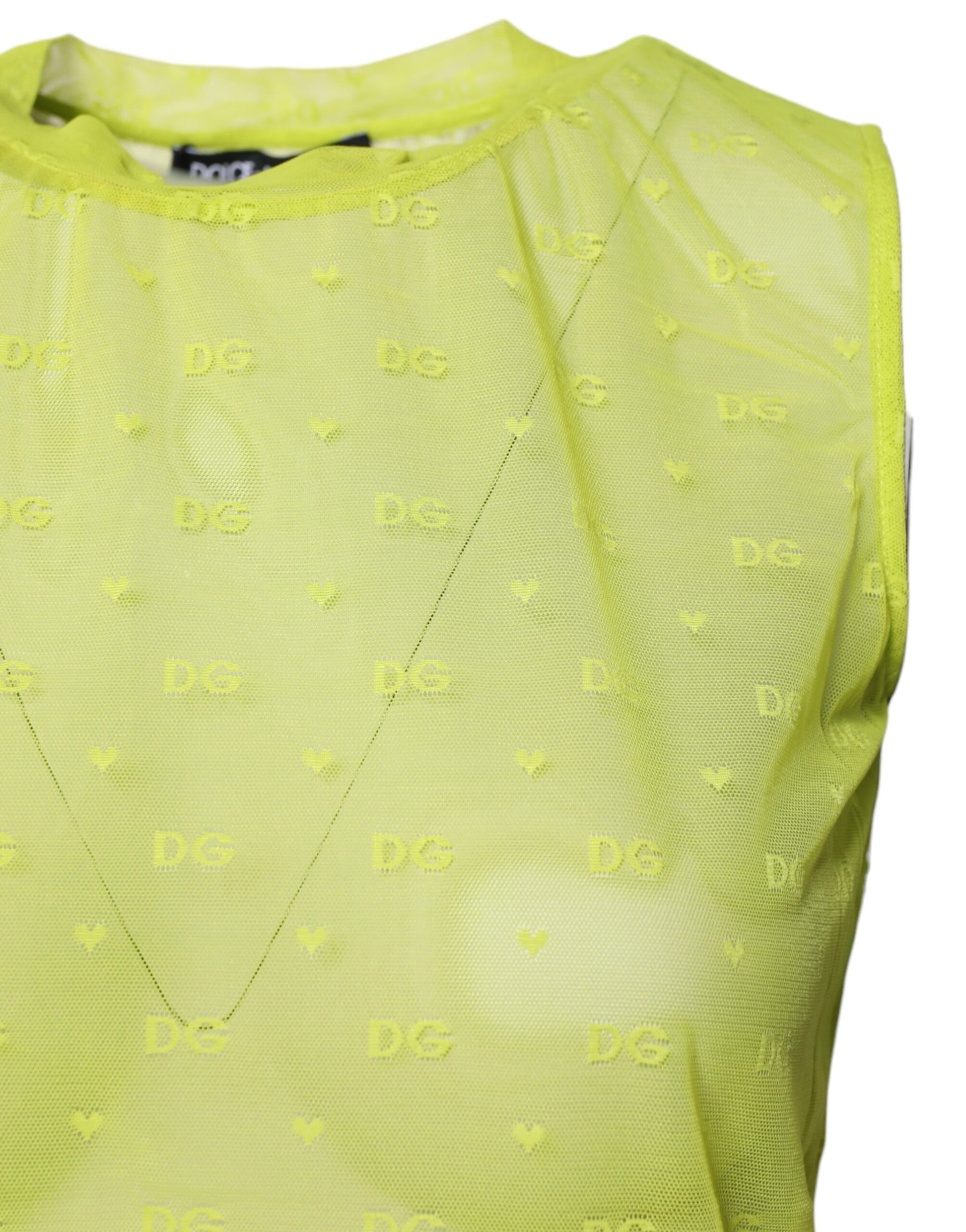 Green Nylon See Through Women Sleeveless Tank Top