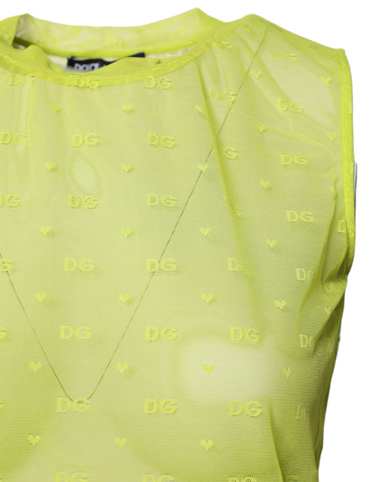 Green Nylon See Through Women Sleeveless Tank Top
