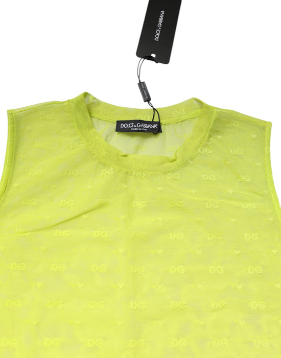 Green Nylon See Through Women Sleeveless Tank Top