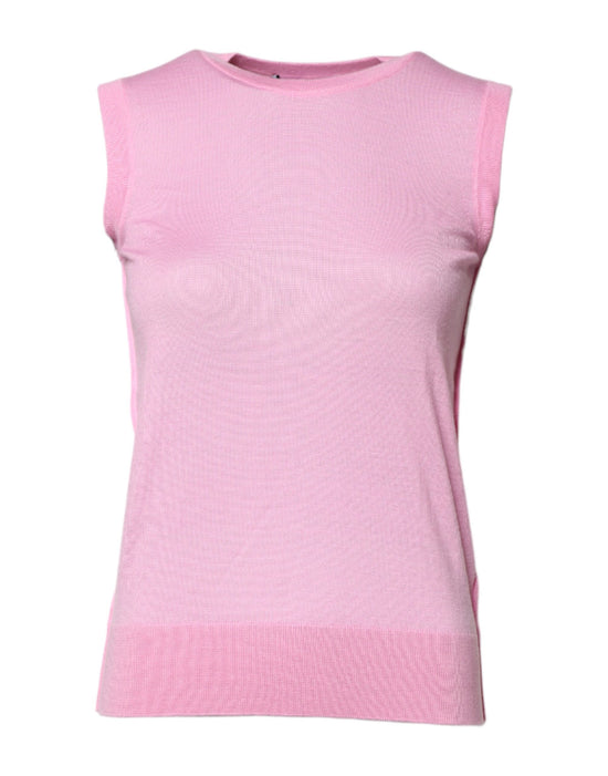 Pink Cashmere Round Neck Sleeveless Tank Top