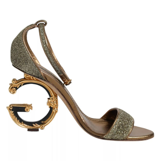 Gold Lurex Ankle Strap Heel Sandals Shoes
