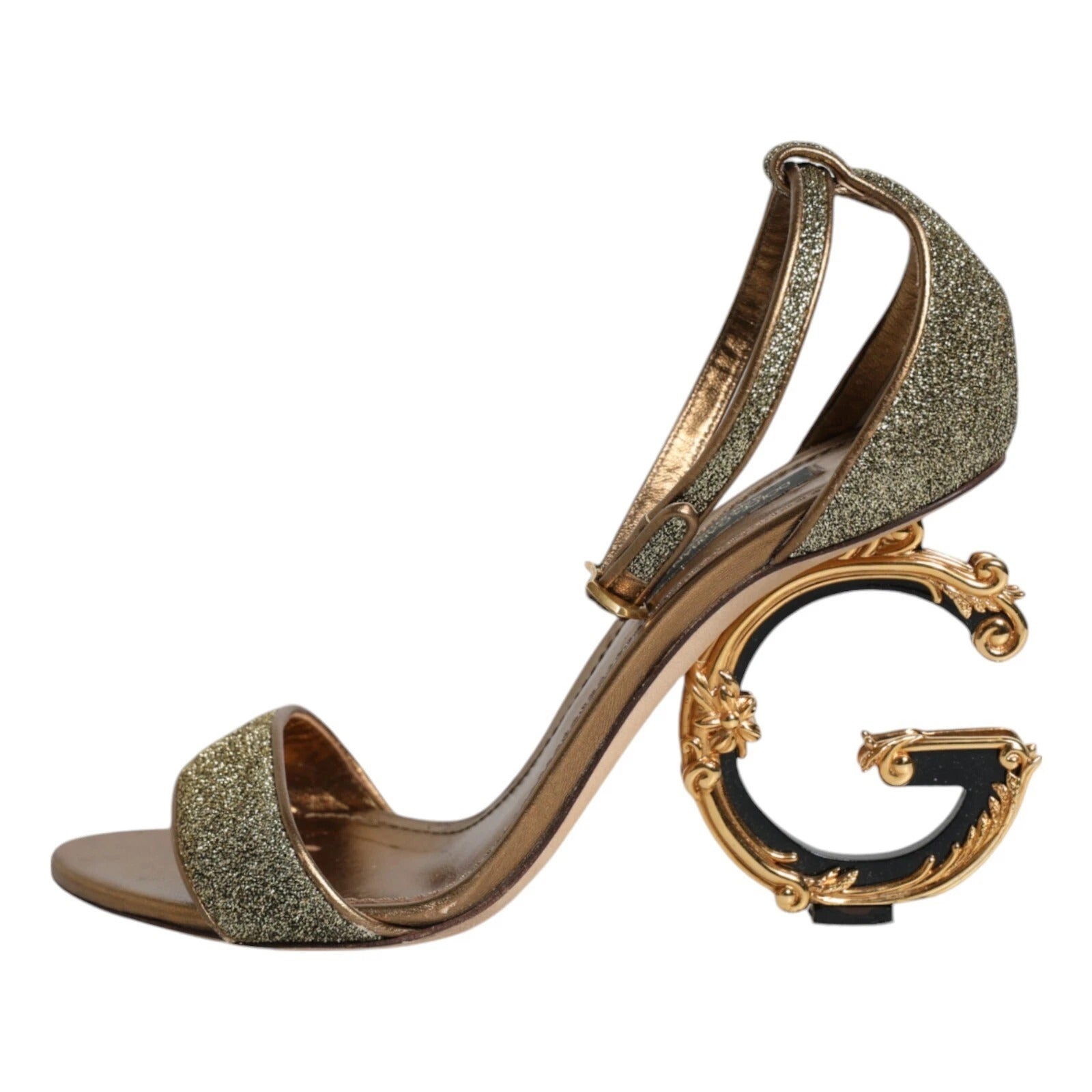 Gold Lurex Ankle Strap Heel Sandals Shoes