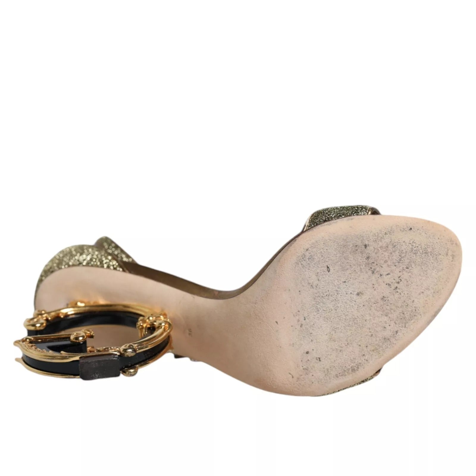 Gold Lurex Ankle Strap Heel Sandals Shoes