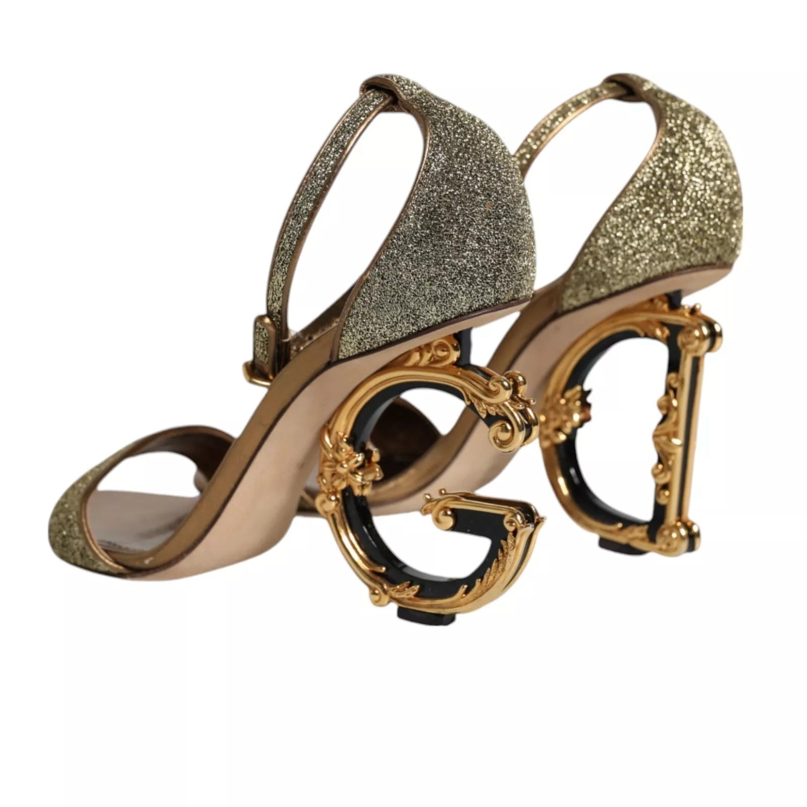 Gold Lurex Ankle Strap Heel Sandals Shoes
