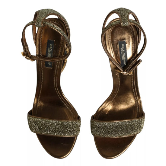 Gold Lurex Ankle Strap Heel Sandals Shoes