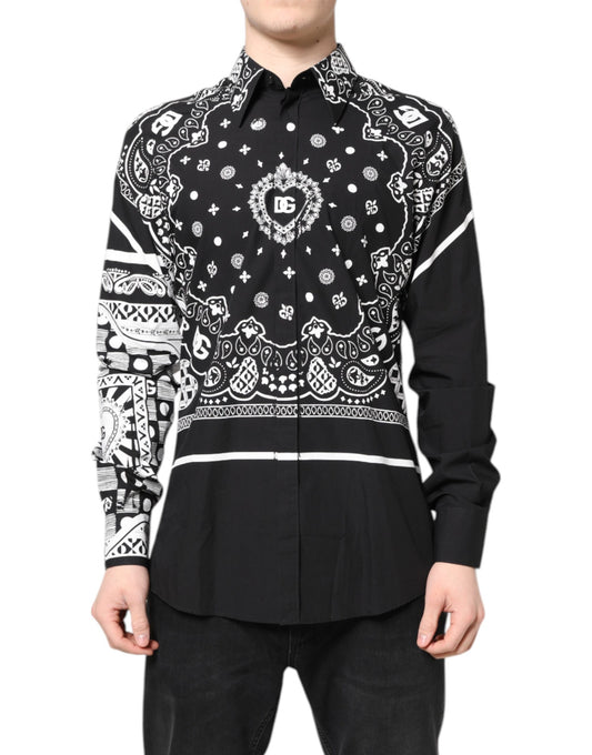 Black White Bandana Cotton Formal Dress Shirt