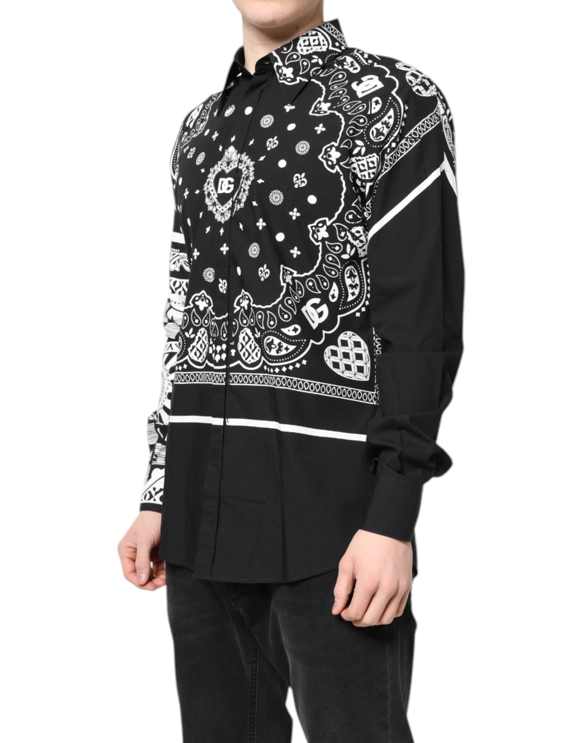 Black White Bandana Cotton Formal Dress Shirt