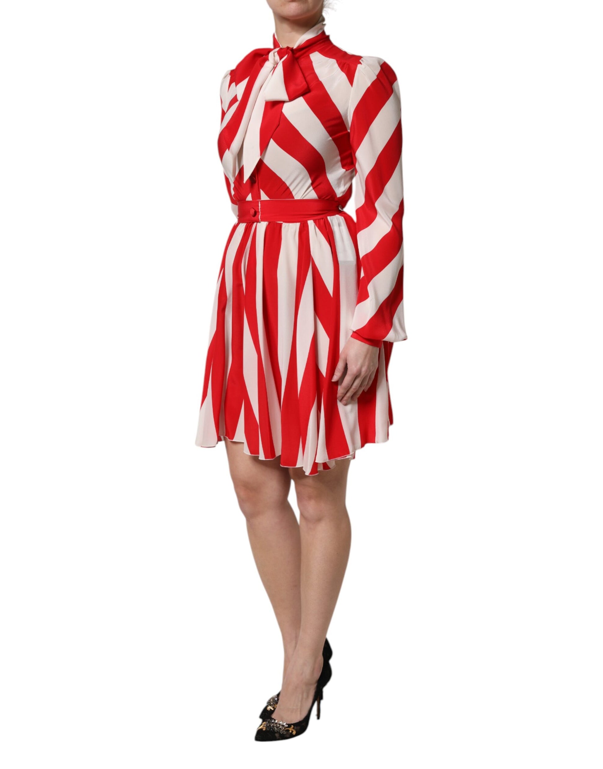 White Red Stripes Long Sleeves Mini Dress