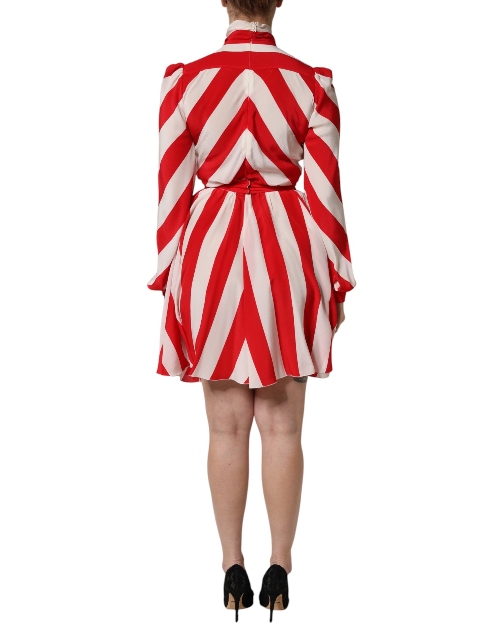 White Red Stripes Long Sleeves Mini Dress