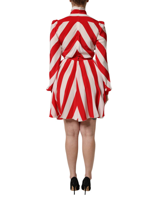 White Red Stripes Long Sleeves Mini Dress