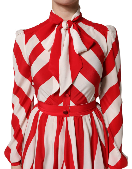 White Red Stripes Long Sleeves Mini Dress