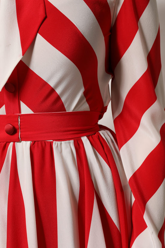White Red Stripes Long Sleeves Mini Dress