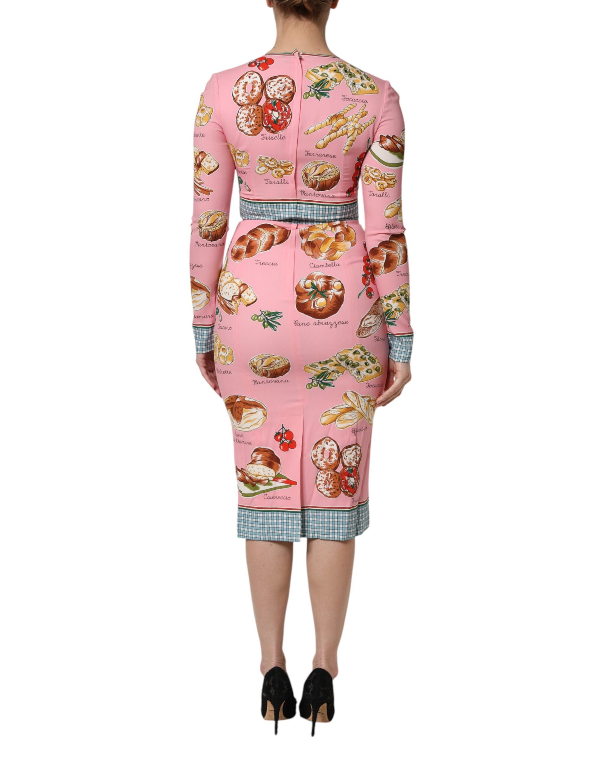Pink Pastry Print Bodycon Sheath Midi Dress