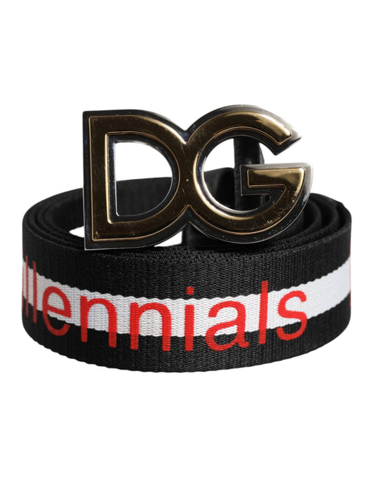 Black Cotton Logo Print DG Buckle Belt