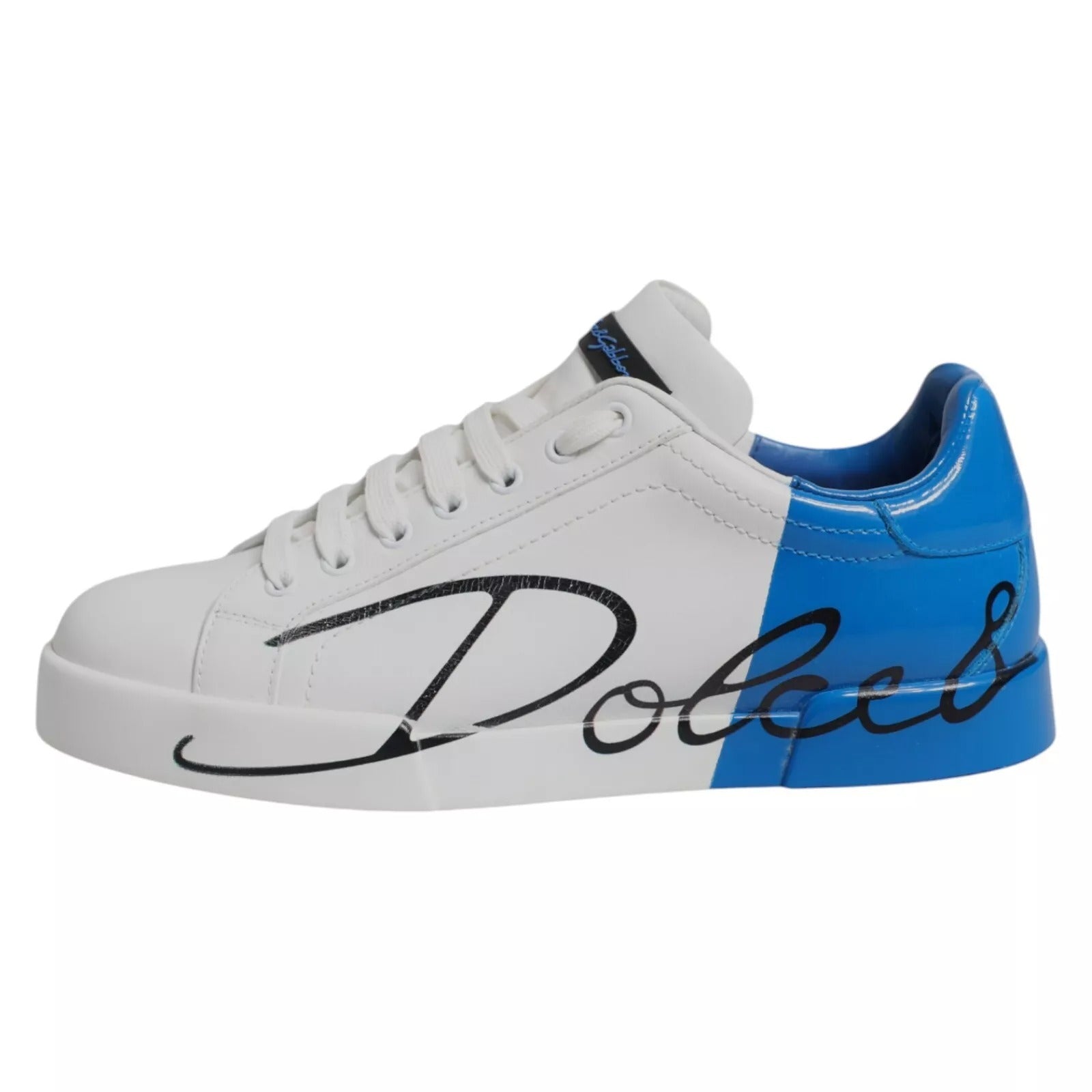 White Blue Leather Logo Low Top Sneakers Shoes