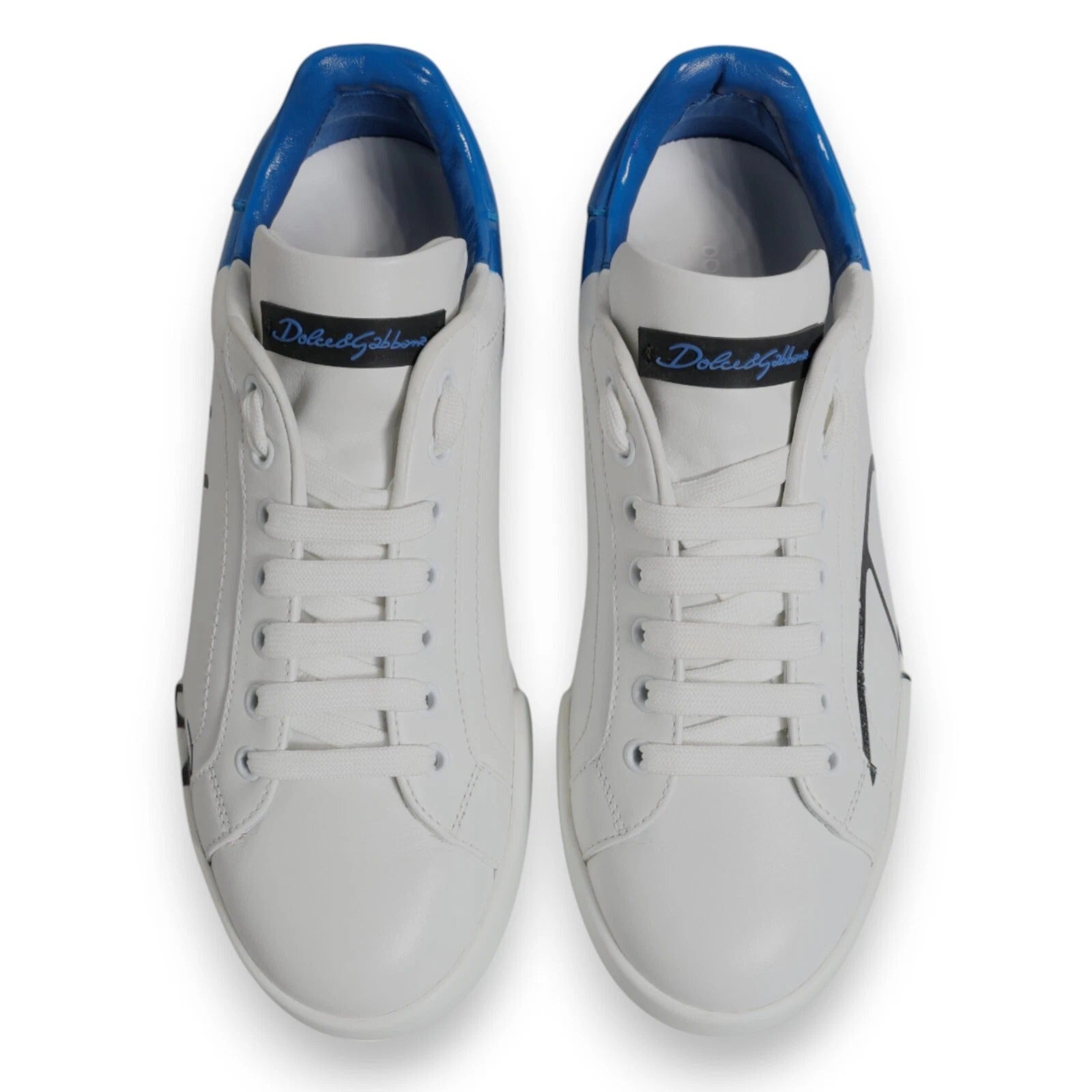 White Blue Leather Logo Low Top Sneakers Shoes