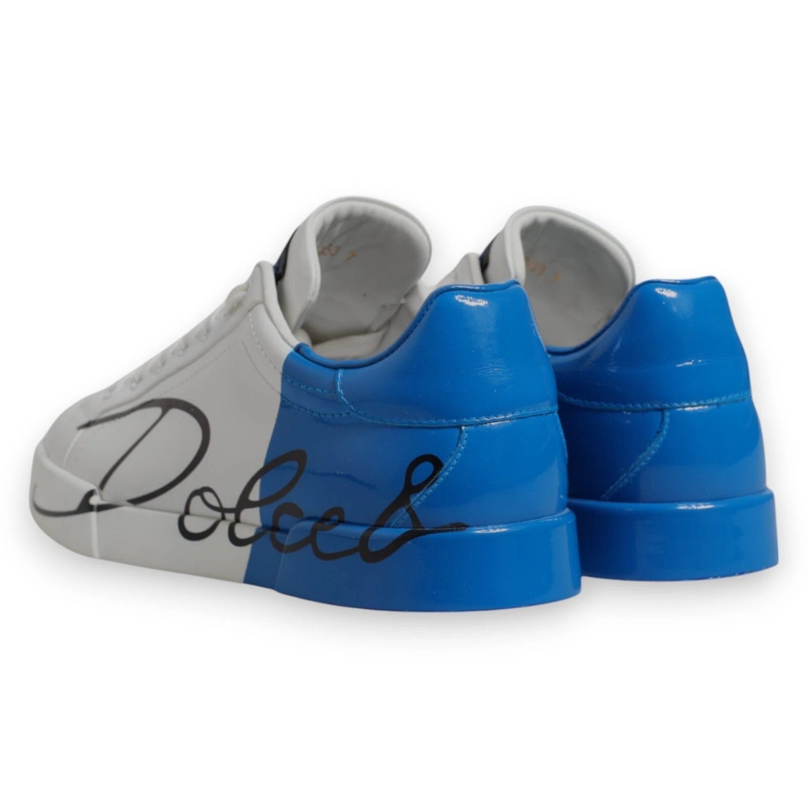 White Blue Leather Logo Low Top Sneakers Shoes