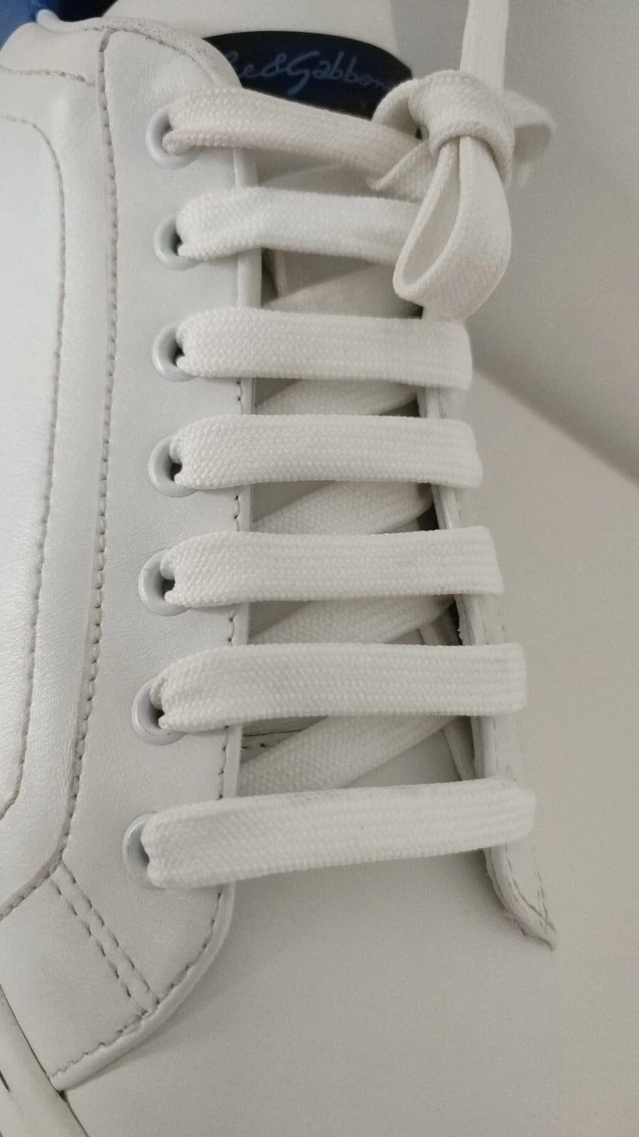 White Blue Leather Logo Low Top Sneakers Shoes