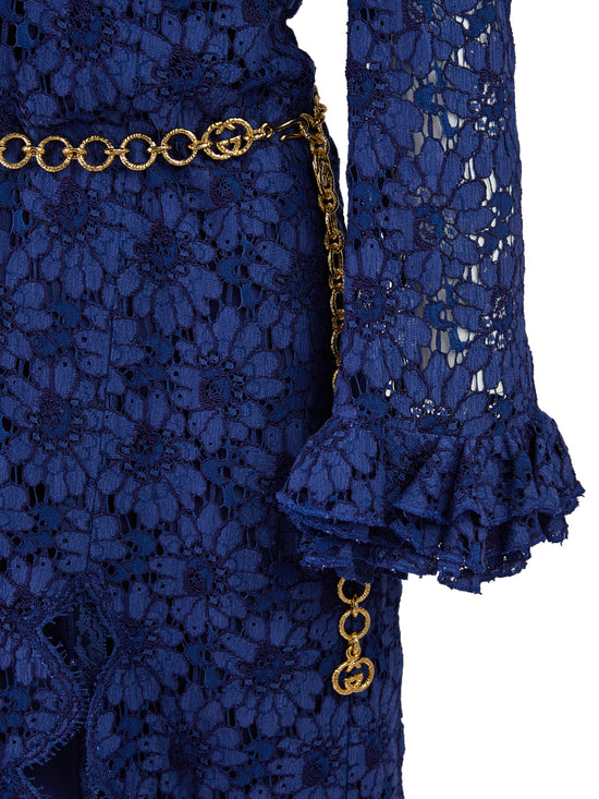 Blu Viscose and Cotton Mid Long Dress