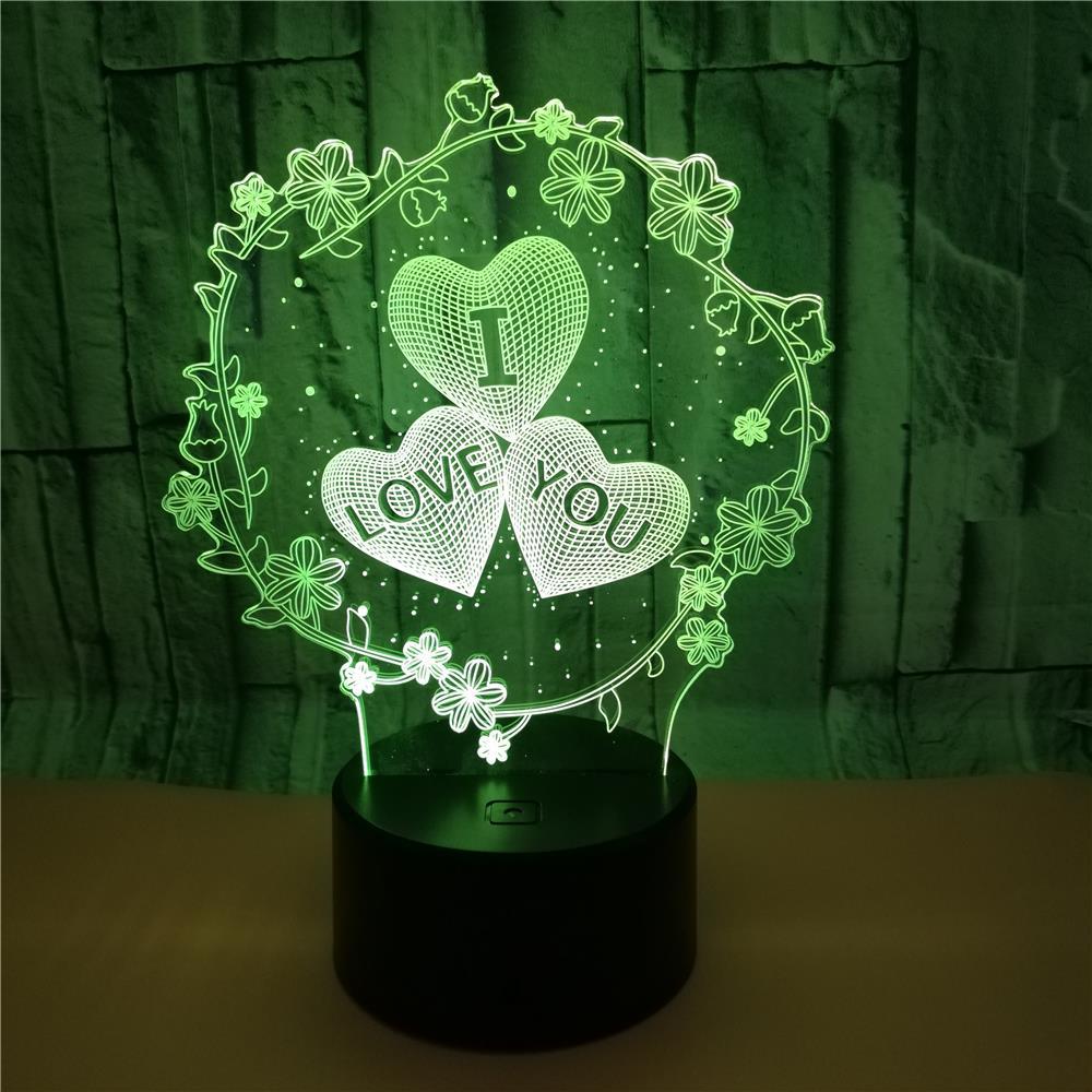 3D Lamp Pattern I LOVE YOU Valentine's Day Wedding Gift Colorful Touch Love 3D LED Lamp